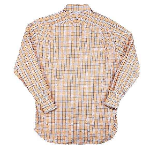 Peter Millar Tailored Fit Dress Shirt Mens Large Orange Blue Plaid Crown Crafted - Picture 2 of 5